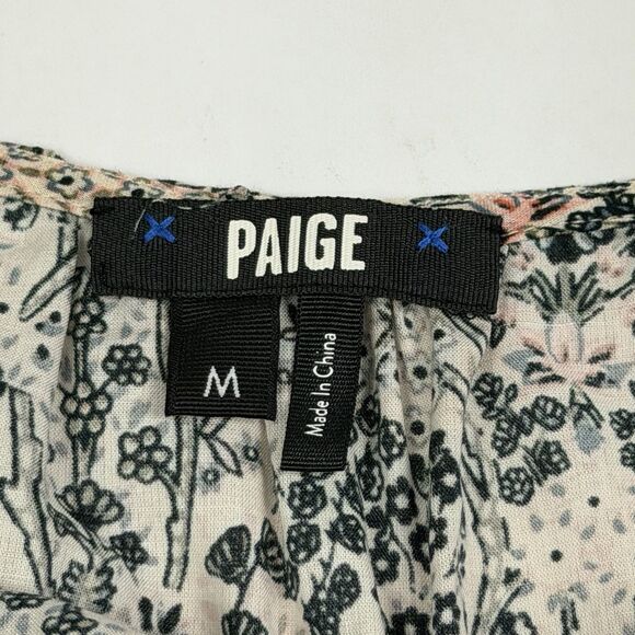 Paige Elise Floral Puffed Sleeve Crop Top In Ecru Multi Short Sleeve Medium - Picture 9 of 11